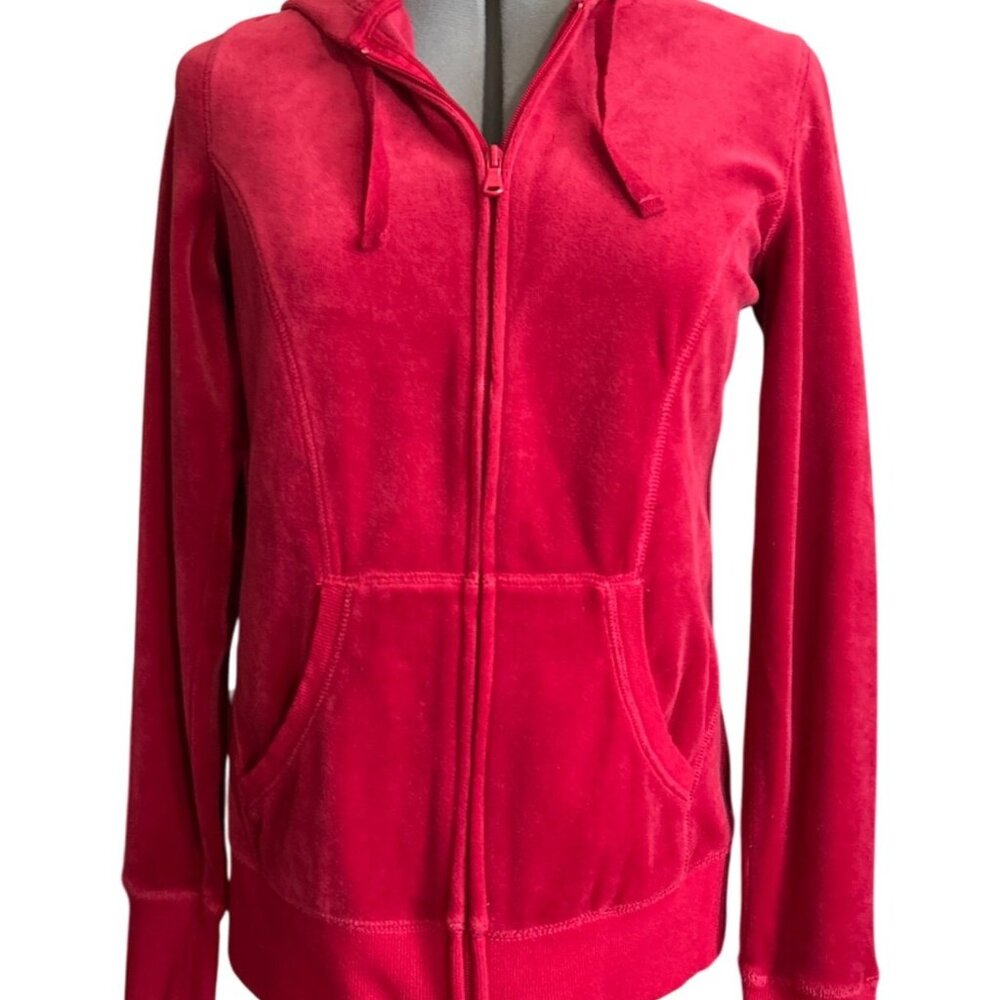Tek Gear M Red Velour Zip Up Hoodie Soft Comfortable Loungewear Everyday